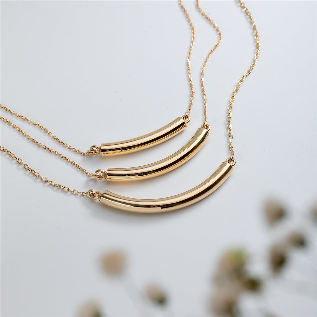 Goldstore-14k Solid Gold Cremation Urn Curved Necklace, Memorial Arc Urn Necklace, Dainty Tube Necklace, Cremation Ashes Holder For Human or Pet