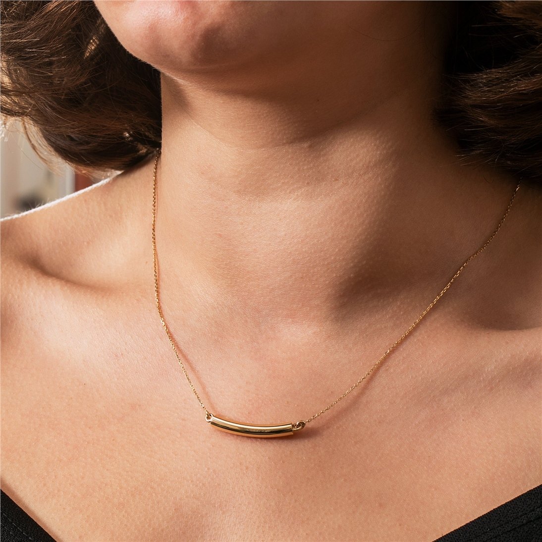 Goldstore-14k Solid Gold Cremation Urn Curved Necklace, Memorial Arc Urn Necklace, Dainty Tube Necklace, Cremation Ashes Holder For Human or Pet