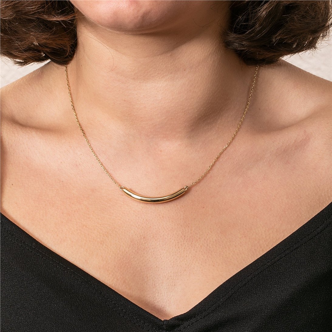 Goldstore-14k Solid Gold Cremation Urn Curved Necklace, Memorial Arc Urn Necklace, Dainty Tube Necklace, Cremation Ashes Holder For Human or Pet
