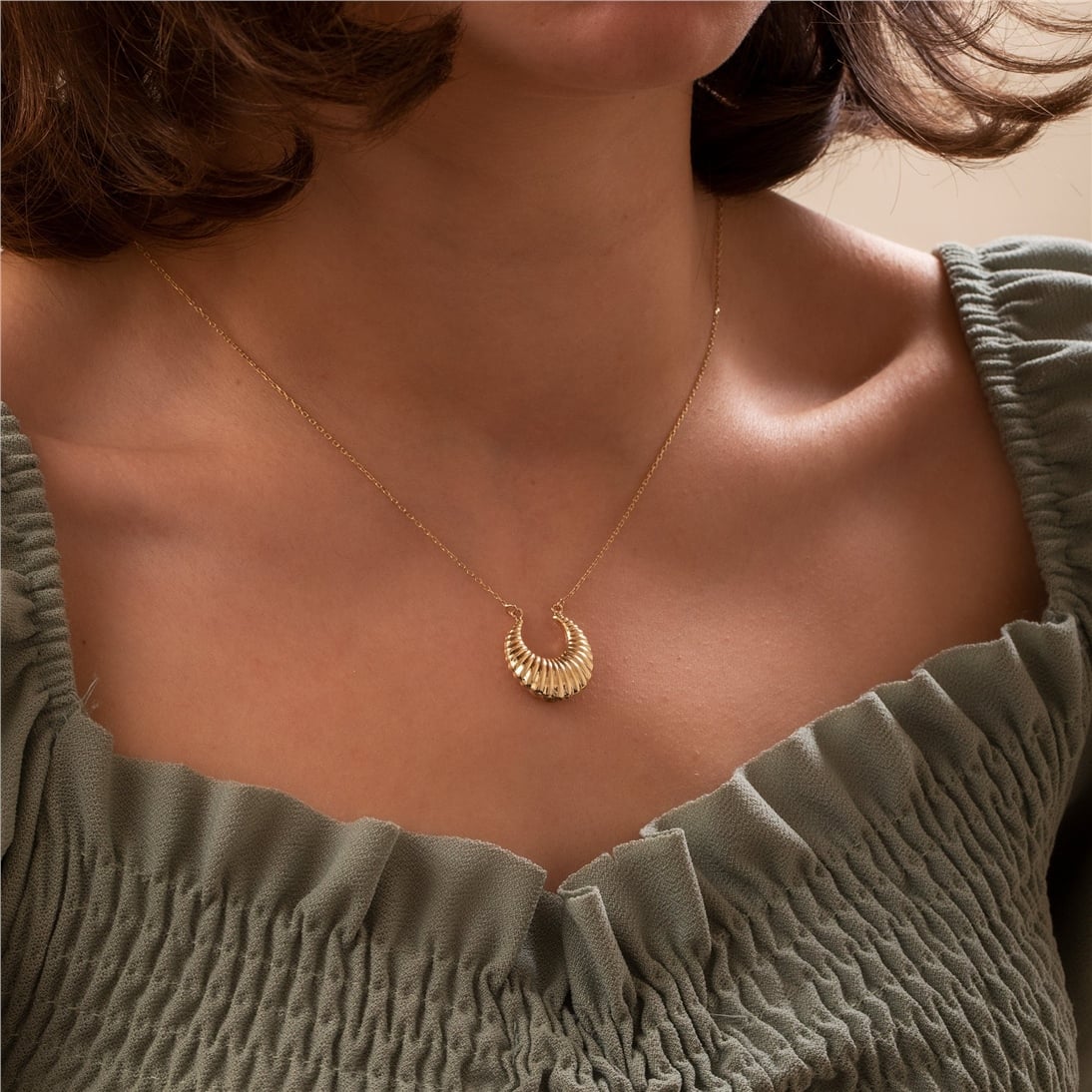 Goldstore-14K Solid Gold Croissant Moon Double Urn Necklace, Real Gold Hallow Crescent Necklace, Double Horn Necklace, Ashes Holder for Human and Pet