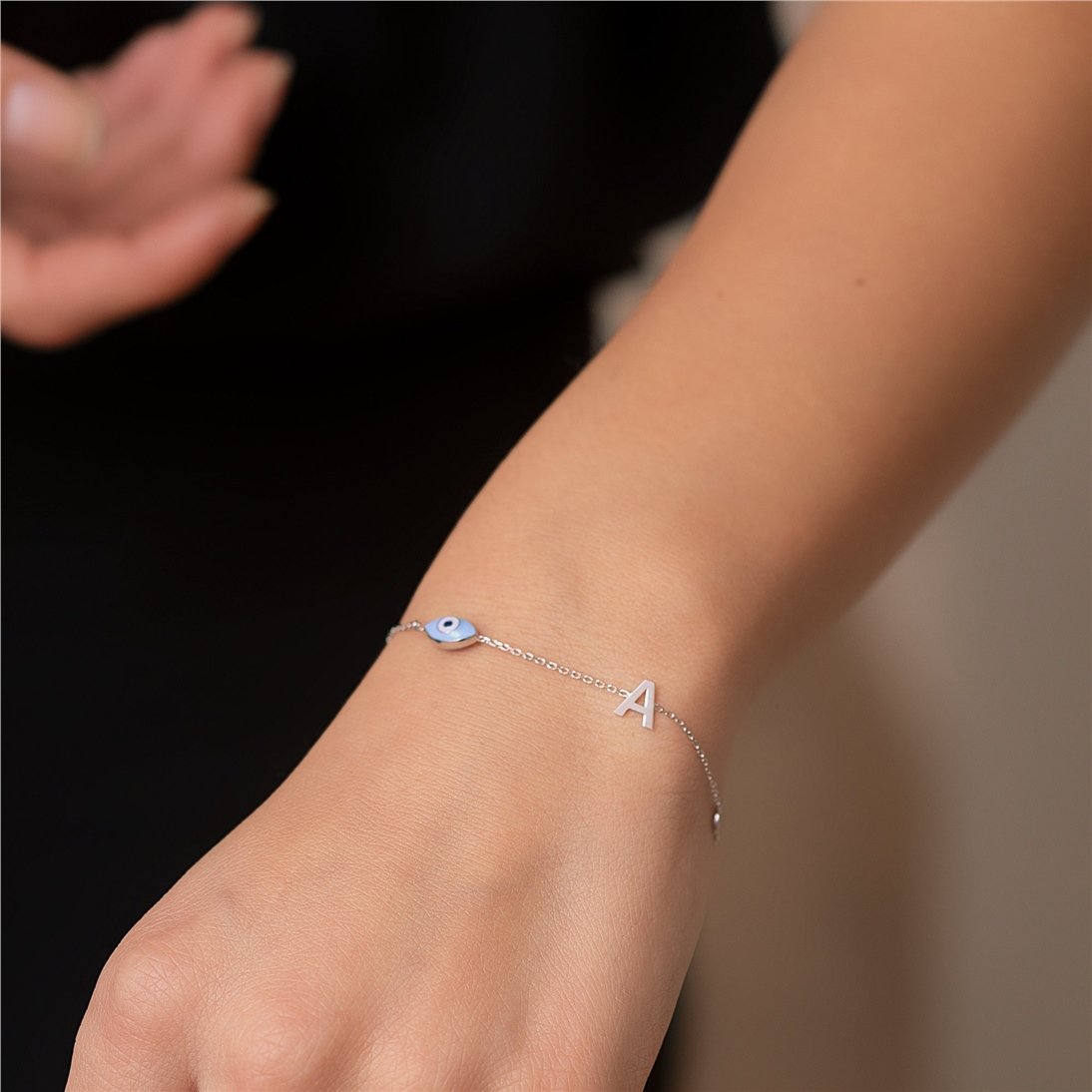 Goldstore-14k Solid Gold Custom Charm Bracelet, Personalized Letter Bracelet And Evil Eye Bracelet, Zodiac Sign Bracelet & Charm Bracelet Gift For Her