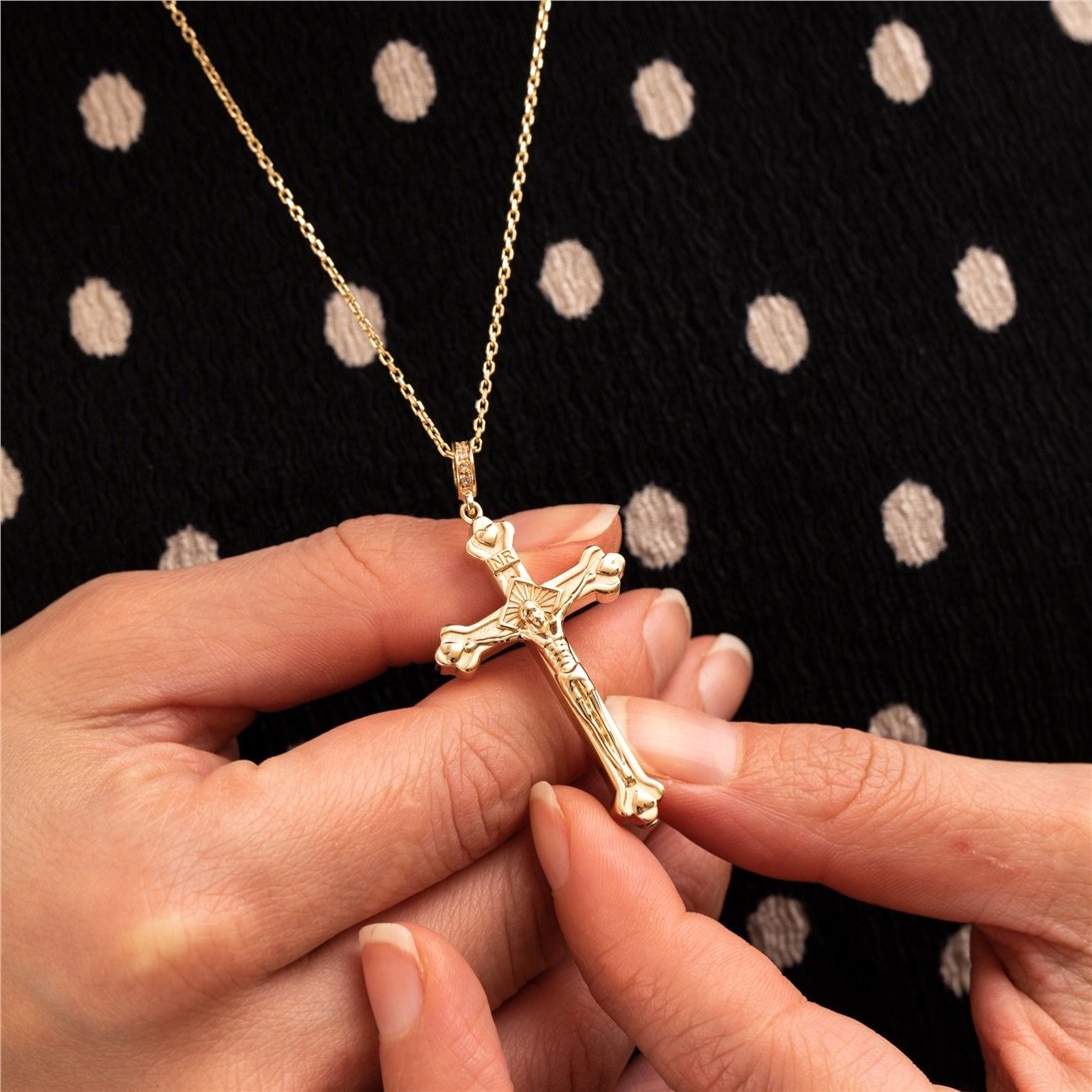 Goldstore-14K Solid Gold Custom Cremation Urn Jesus Crucifix Necklace, Memorial Keepsake Funeral Necklace, Personalized Ash Holder Cross Pendant