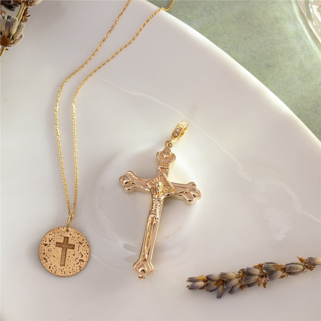 Goldstore-14K Solid Gold Custom Cremation Urn Jesus Crucifix Necklace, Memorial Keepsake Funeral Necklace, Personalized Ash Holder Cross Pendant