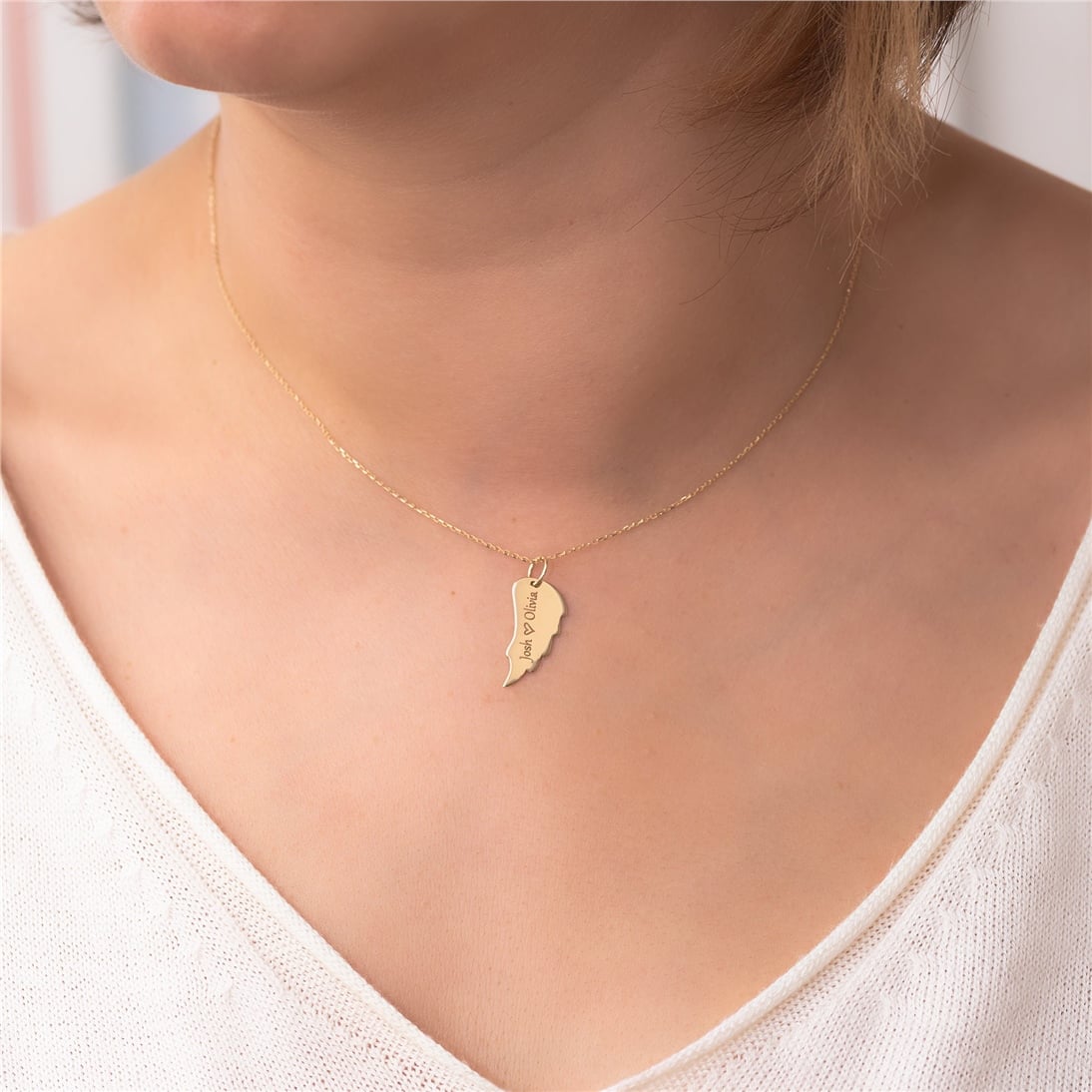 Goldstore-14k Solid Gold Custom Engrave Angel Wing Necklace, Plain Real Gold Wing Memorial Necklace, Dainty Gold Personalized Wing Keepsake Necklace