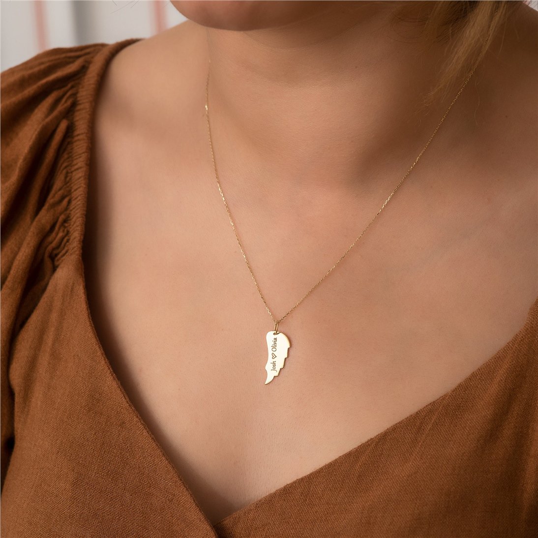 Goldstore-14k Solid Gold Custom Engrave Angel Wing Necklace, Plain Real Gold Wing Memorial Necklace, Dainty Gold Personalized Wing Keepsake Necklace