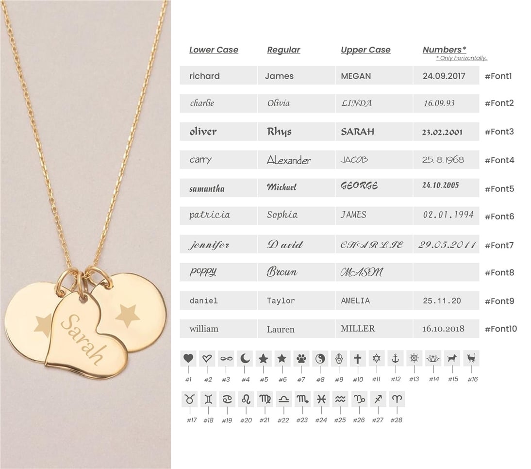 Goldstore-14K Solid Gold Custom Engrave Name Disk Necklace, Personalized 12mm Round & Heart Gold Charm Pendant Necklace, Engravable Multi Disc Pendant