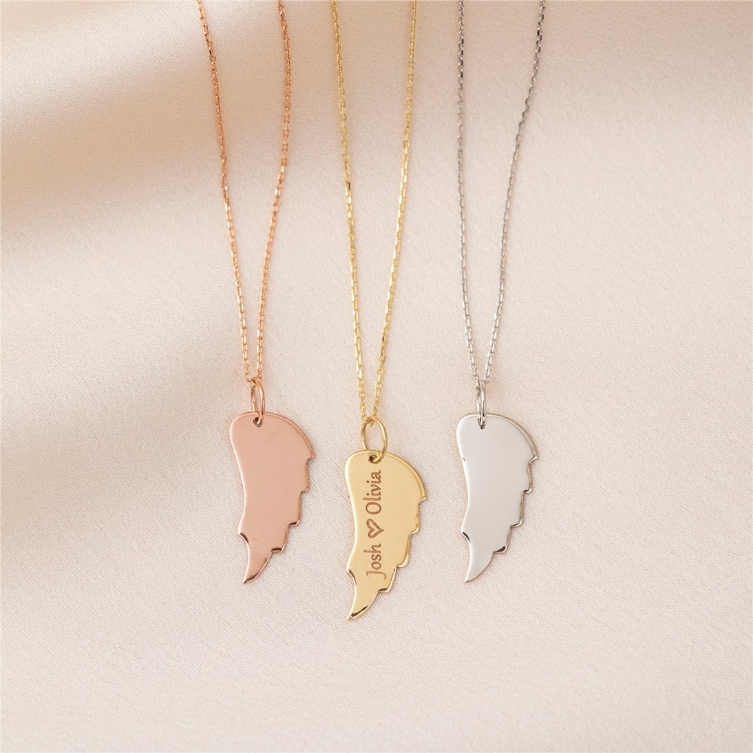 Goldstore-14k Solid Gold Custom Engrave Angel Wing Necklace, Plain Real Gold Wing Memorial Necklace, Dainty Gold Personalized Wing Keepsake Necklace