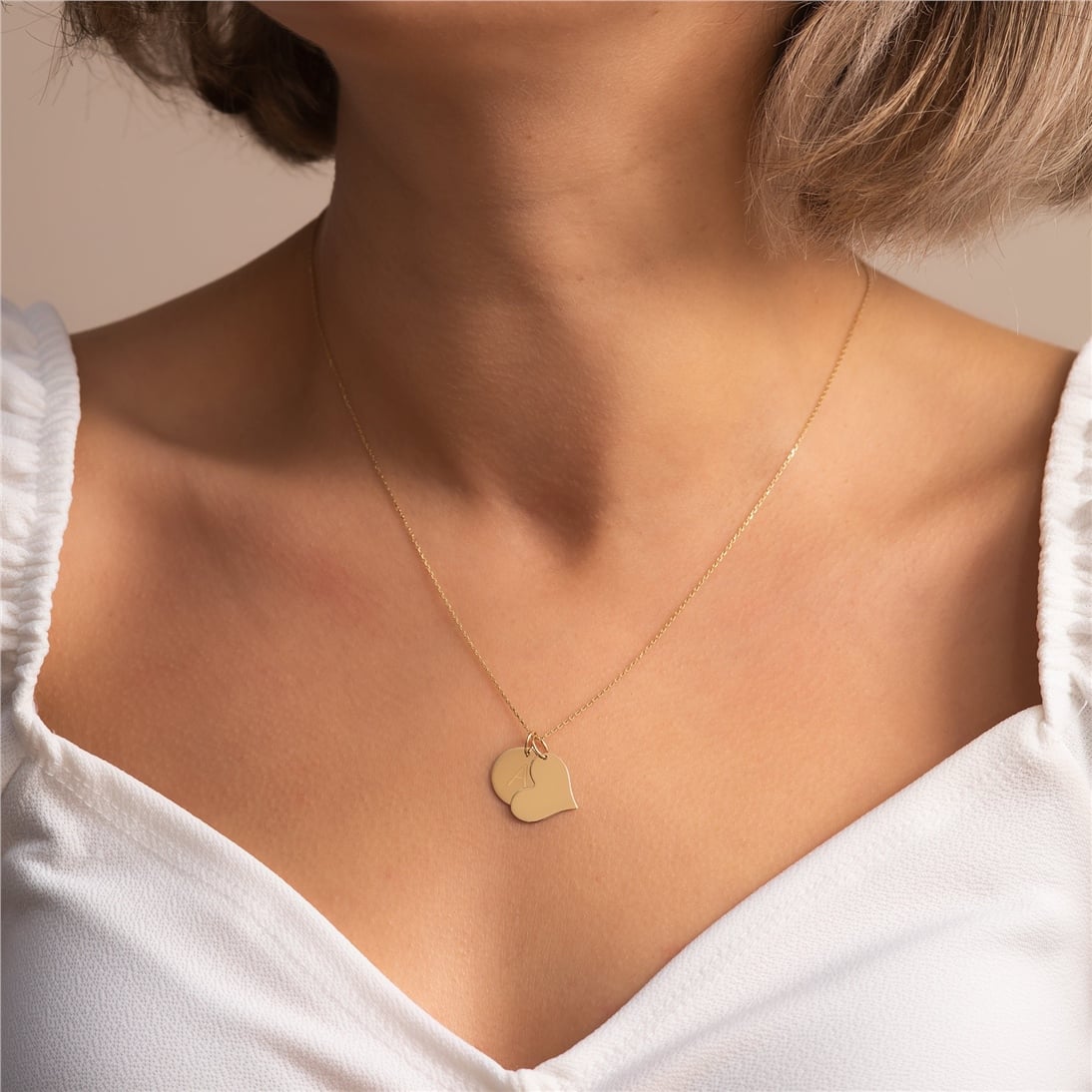 Goldstore-14K Solid Gold Custom Engrave Name Disk Necklace, Personalized 12mm Round & Heart Gold Charm Pendant Necklace, Engravable Multi Disc Pendant