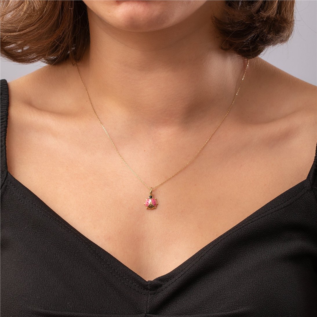 Goldstore-14k Solid Gold Custom Lady Bug Necklace, Dainty Personalized Lady Bird Pendant, Cute Insect Charm, Everyday Jewelry, Gift For Her