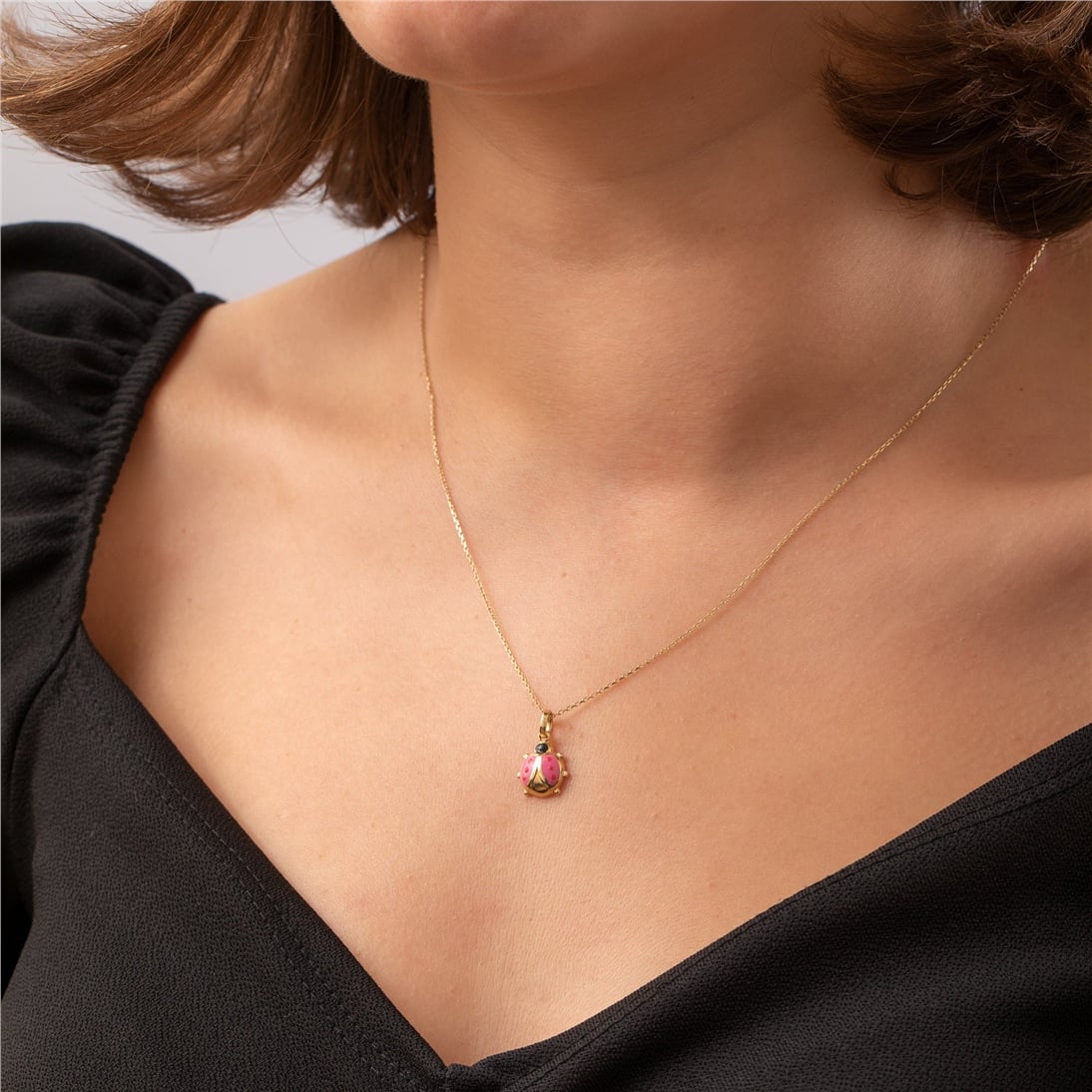 Goldstore-14k Solid Gold Custom Lady Bug Necklace, Dainty Personalized Lady Bird Pendant, Cute Insect Charm, Everyday Jewelry, Gift For Her