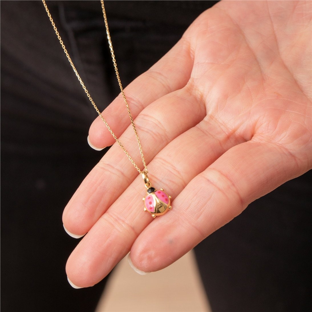 Goldstore-14k Solid Gold Custom Lady Bug Necklace, Dainty Personalized Lady Bird Pendant, Cute Insect Charm, Everyday Jewelry, Gift For Her