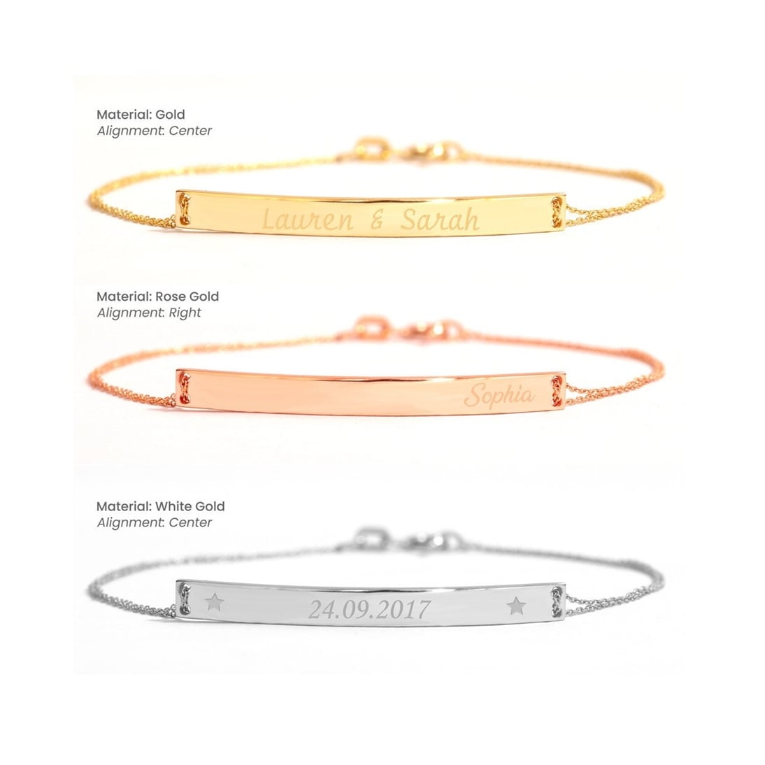 Goldstore-14k Solid Gold Custom Name Bar Bracelet, Engrave Name Date Coordinate Long Gold Bar Bracelet, Dainty Personalized Name Bracelet Gift for Her