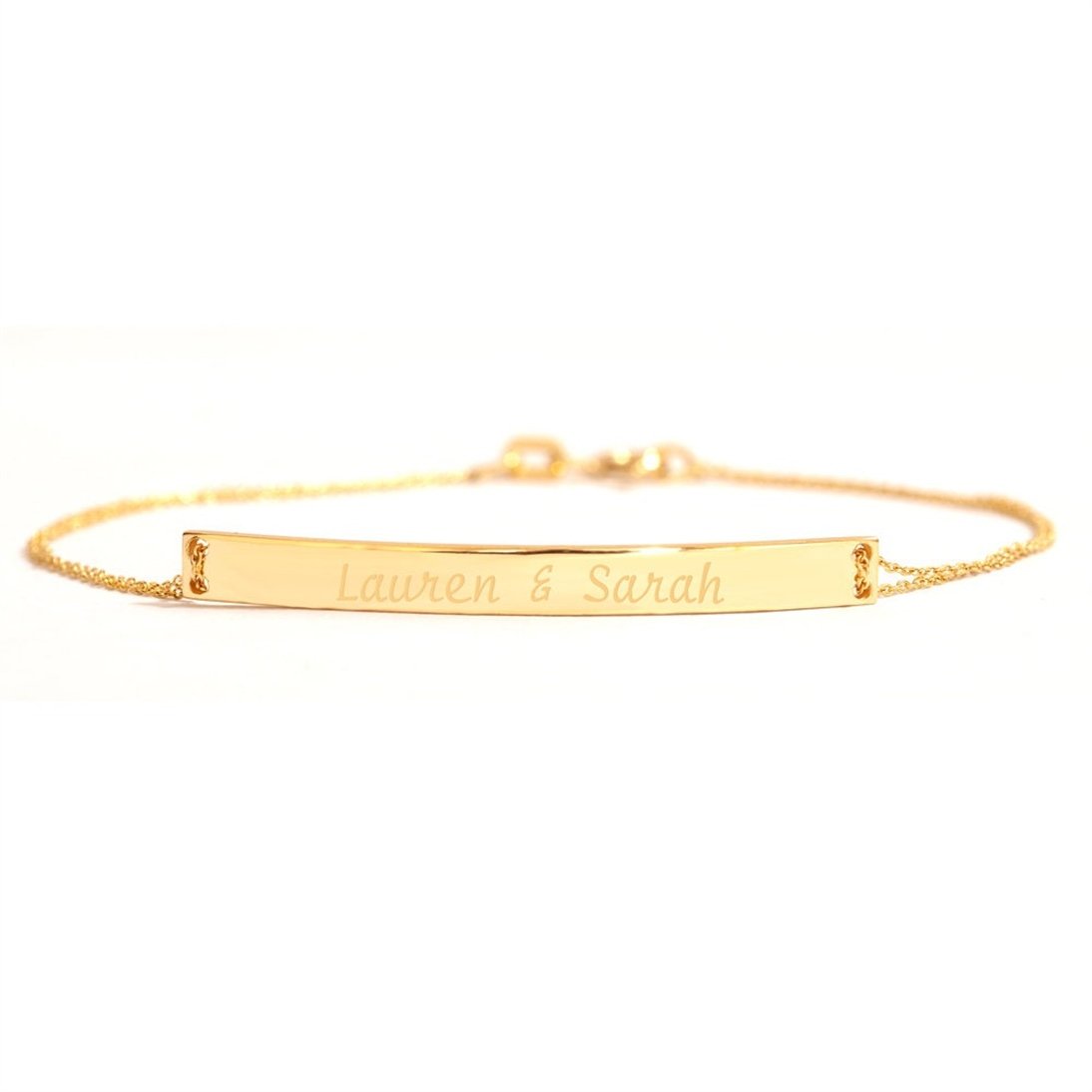 Goldstore-14k Solid Gold Custom Name Bar Bracelet, Engrave Name Date Coordinate Long Gold Bar Bracelet, Dainty Personalized Name Bracelet Gift for Her