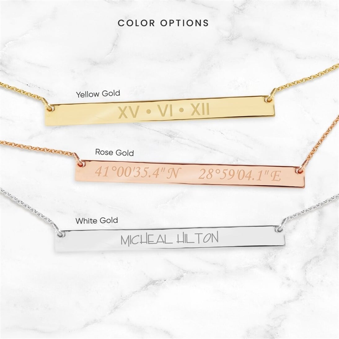 Goldstore-14k Solid Gold Custom Name Bar Necklace, Elegant Personalized Long Bar Bff Necklace is a Great Gift For Her, Christmass Valentine's Gift