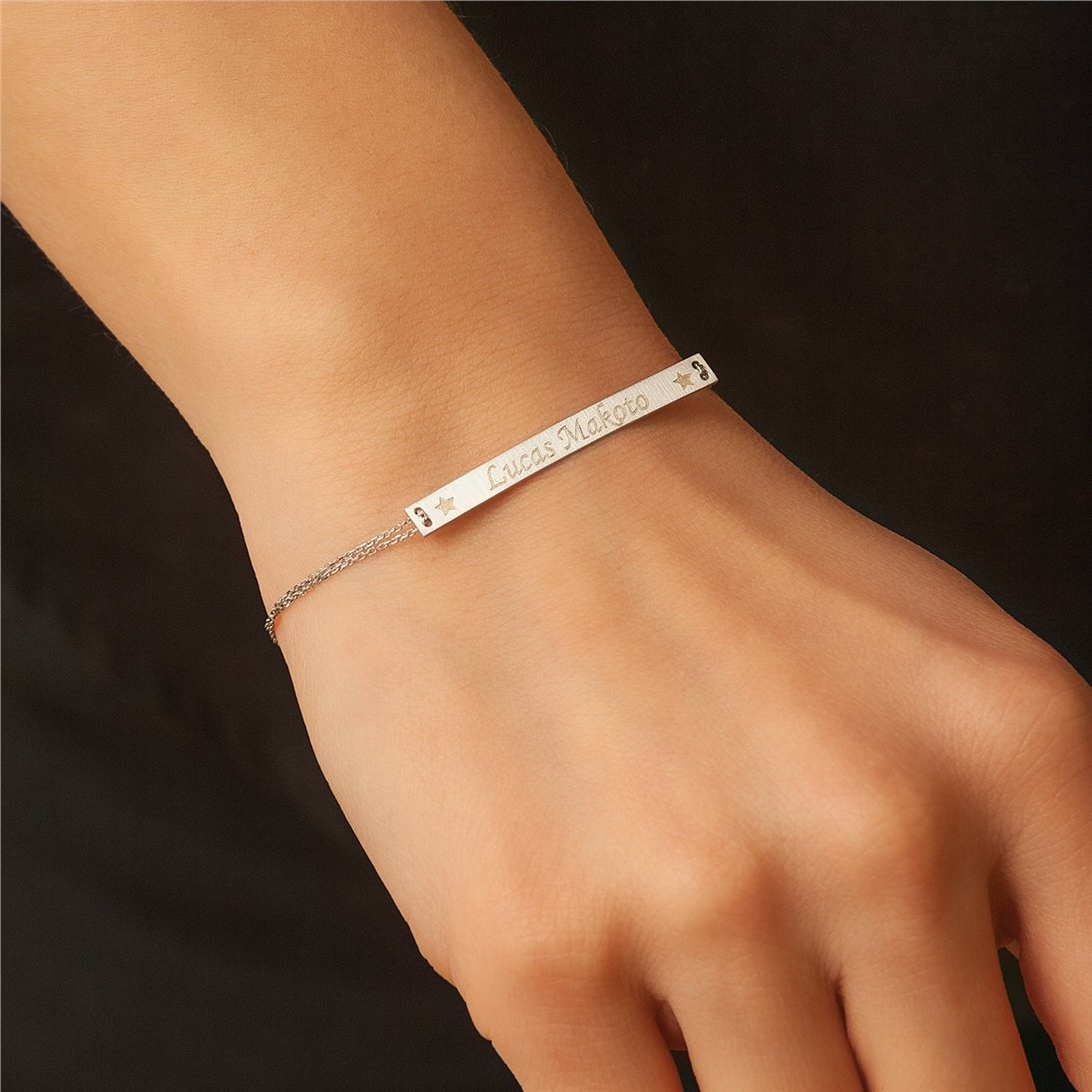 Goldstore-14k Solid Gold Custom Name Bar Bracelet, Engrave Name Date Coordinate Long Gold Bar Bracelet, Dainty Personalized Name Bracelet Gift for Her