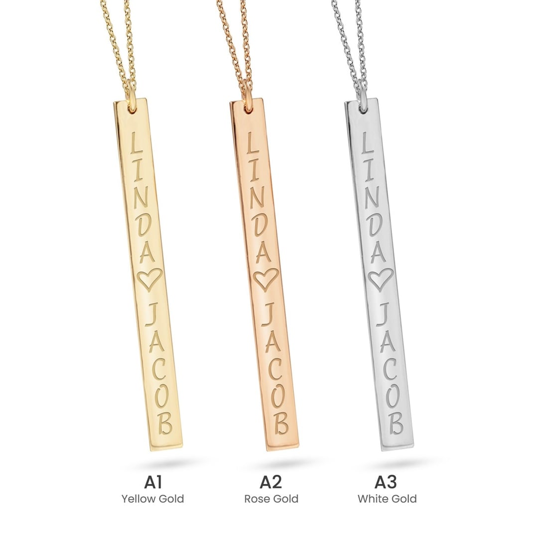 Goldstore-14k Solid Gold Custom Name Vertical Bar Necklace, Bff Necklace Personalized Long Bar is a Gift For Her. Valentine's Gift & Birthday Gift