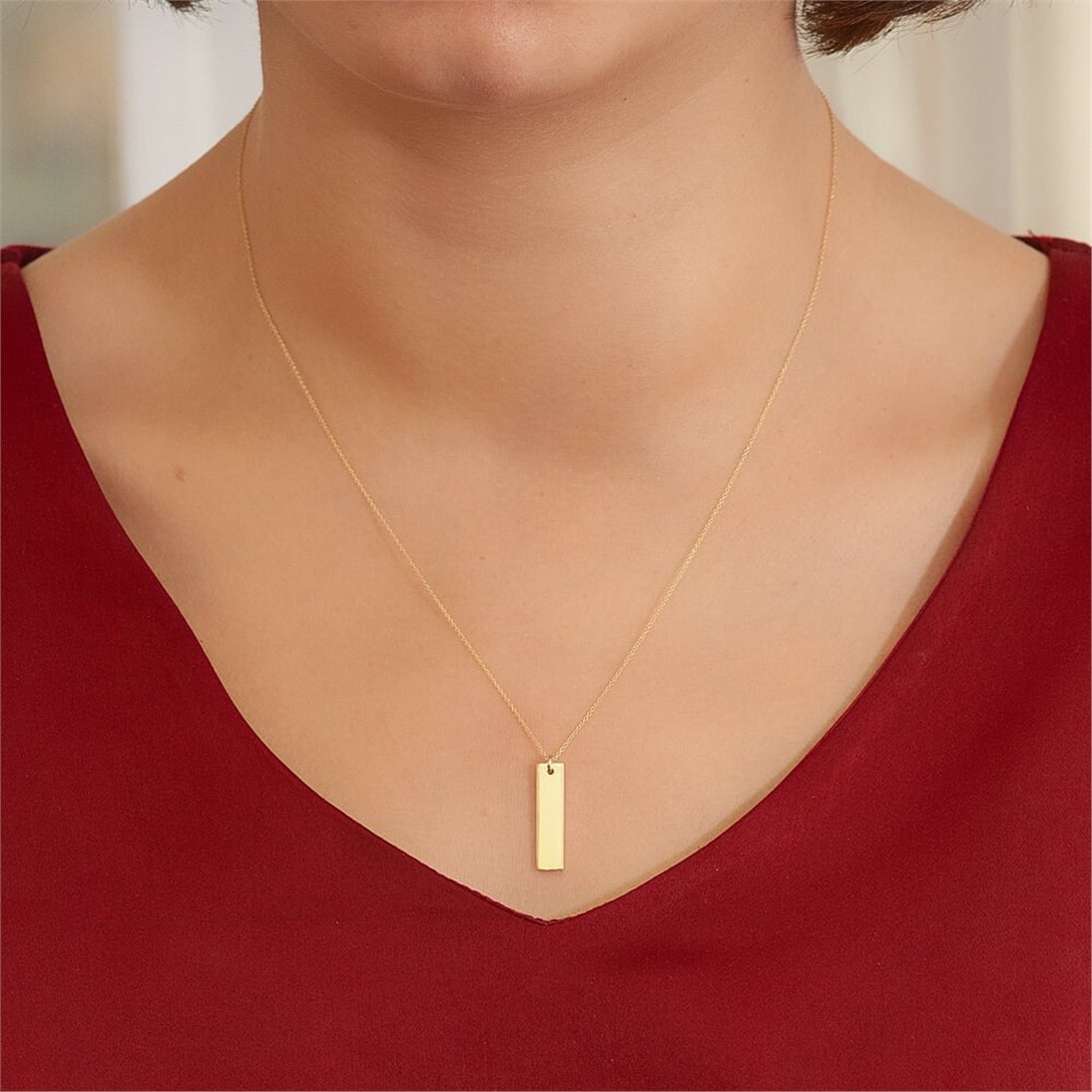 Goldstore-14k Solid Gold Custom Name Vertical Bar Necklace, Elegant Personalized Name Bar Necklace is a Great Gift For Her. Valentine's Gift