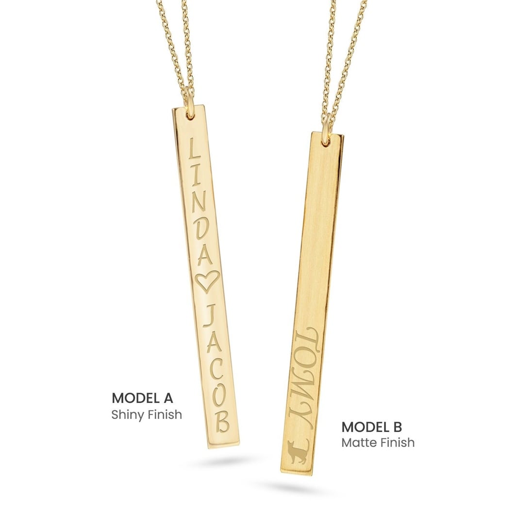 Goldstore-14k Solid Gold Custom Name Vertical Bar Necklace, Bff Necklace Personalized Long Bar is a Gift For Her. Valentine's Gift & Birthday Gift