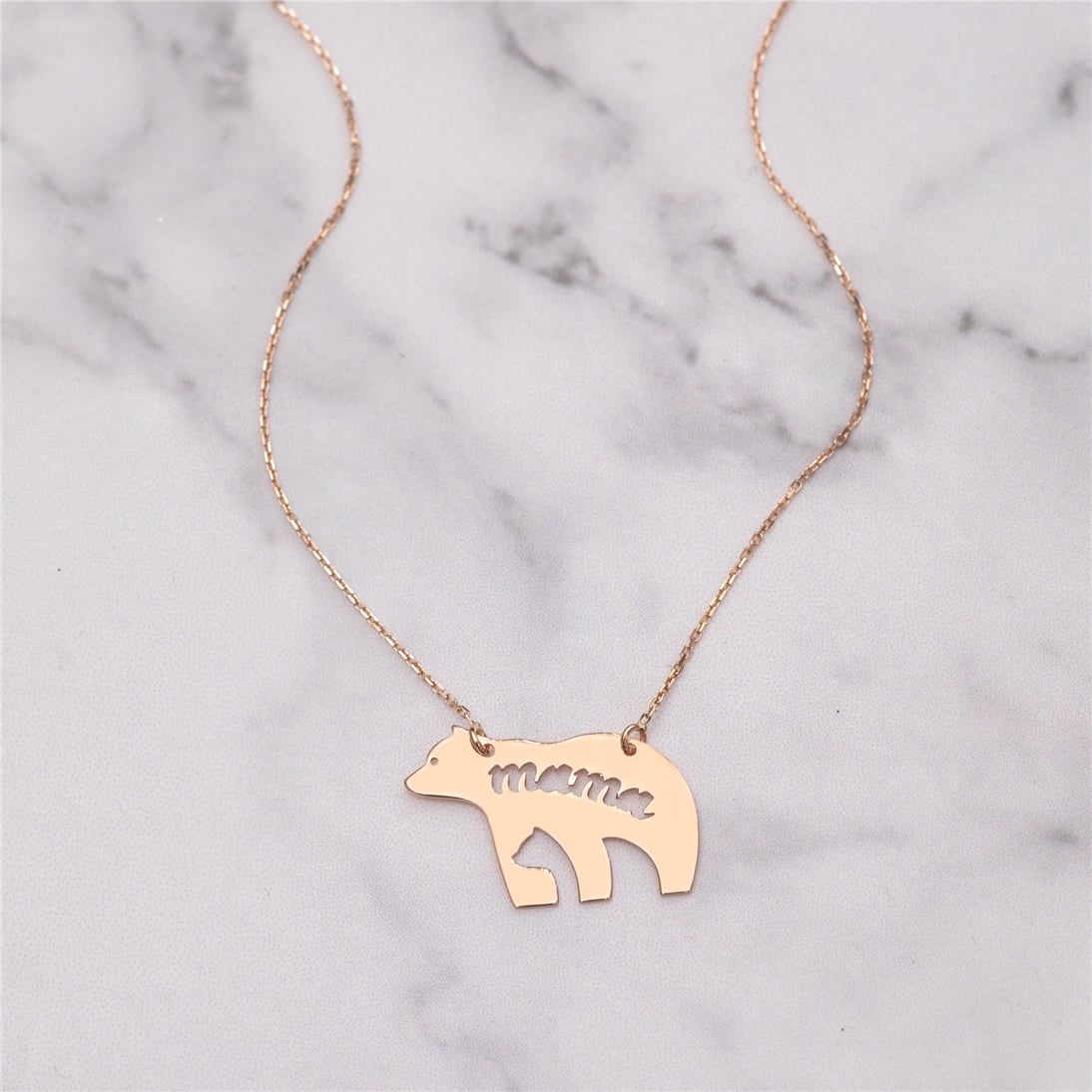 Goldstore-14K Solid Gold Cutout Mama Bear Necklace, Mothers Day Gift, Mom and Son, Mom and Daughter, Mama Bear Necklace,New Mom Necklace, Gift For Mom