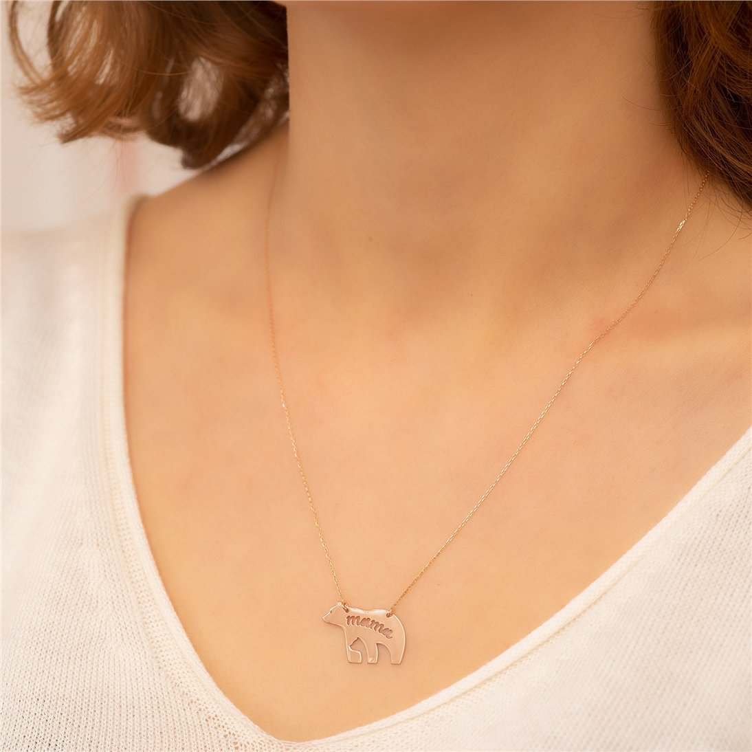 Goldstore-14K Solid Gold Cutout Mama Bear Necklace, Mothers Day Gift, Mom and Son, Mom and Daughter, Mama Bear Necklace,New Mom Necklace, Gift For Mom