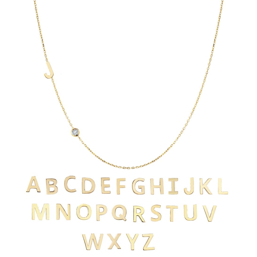 Goldstore-14k Solid Gold Diamond Initial Sideways Necklace, Custom Initial Letter Sideways Diamond Necklace, Initial Necklace Personalize Gift for Her