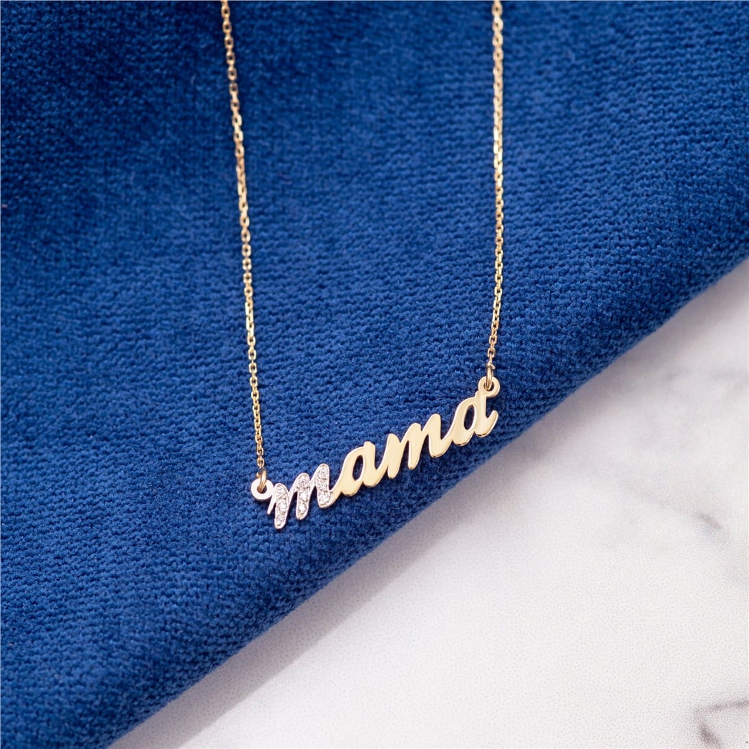 Goldstore-14K Solid Gold Diamond Mama Necklace, New mom Gift Mama Gold Necklace, Yellow White Rose Gold Dainty Mama Necklace is Best Mom Gift For Her