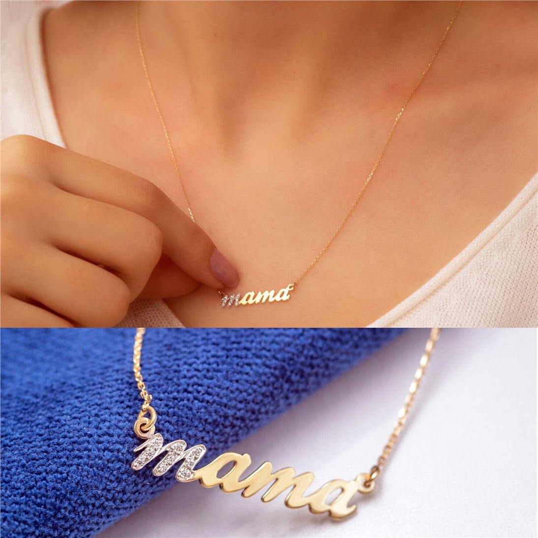 Goldstore-14K Solid Gold Diamond Mama Necklace, New mom Gift Mama Gold Necklace, Yellow White Rose Gold Dainty Mama Necklace is Best Mom Gift For Her