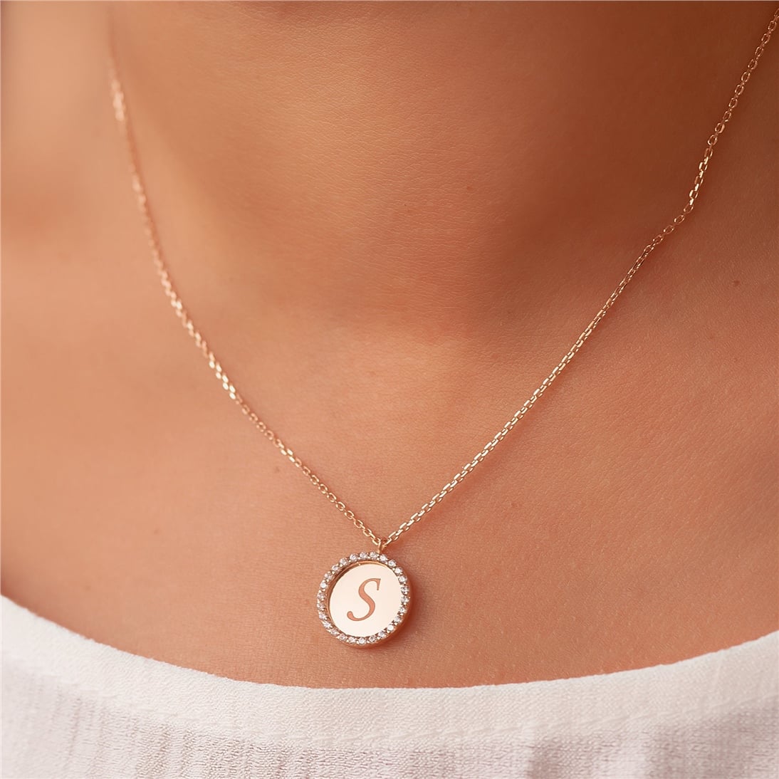 Goldstore-14K Solid Gold Disc Medallion Custom Initial Name Necklace, Elegant Gold Engraved Letter Necklace is a Great Gift For Her. Christmas Gift