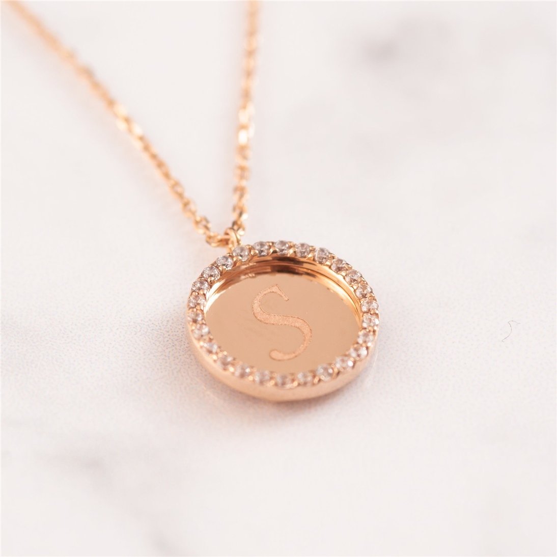Goldstore-14K Solid Gold Disc Medallion Custom Initial Name Necklace, Elegant Gold Engraved Letter Necklace is a Great Gift For Her. Christmas Gift