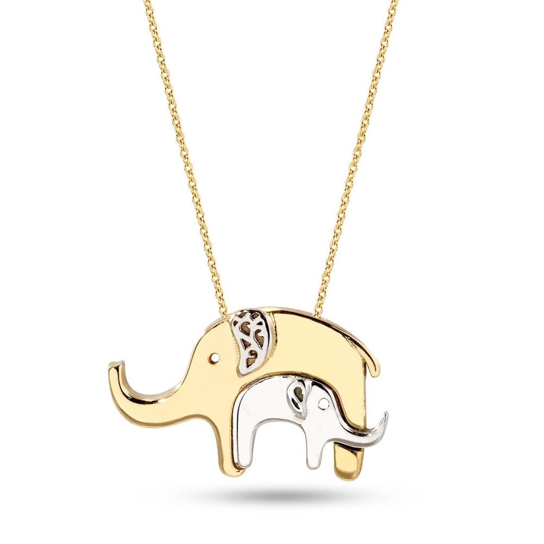 Goldstore-14k Solid Gold Elephant Necklace, Baby & Mother Elephant 14k Gold Necklace, Mom and Baby Elephant New Mommy Necklace is a Great Gift For Her