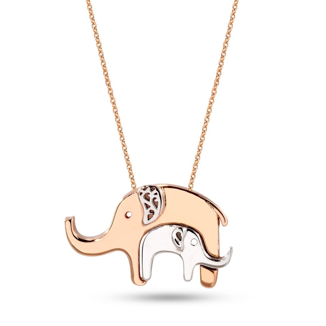 Goldstore-14k Solid Gold Elephant Necklace, Baby & Mother Elephant 14k Gold Necklace, Mom and Baby Elephant New Mommy Necklace is a Great Gift For Her
