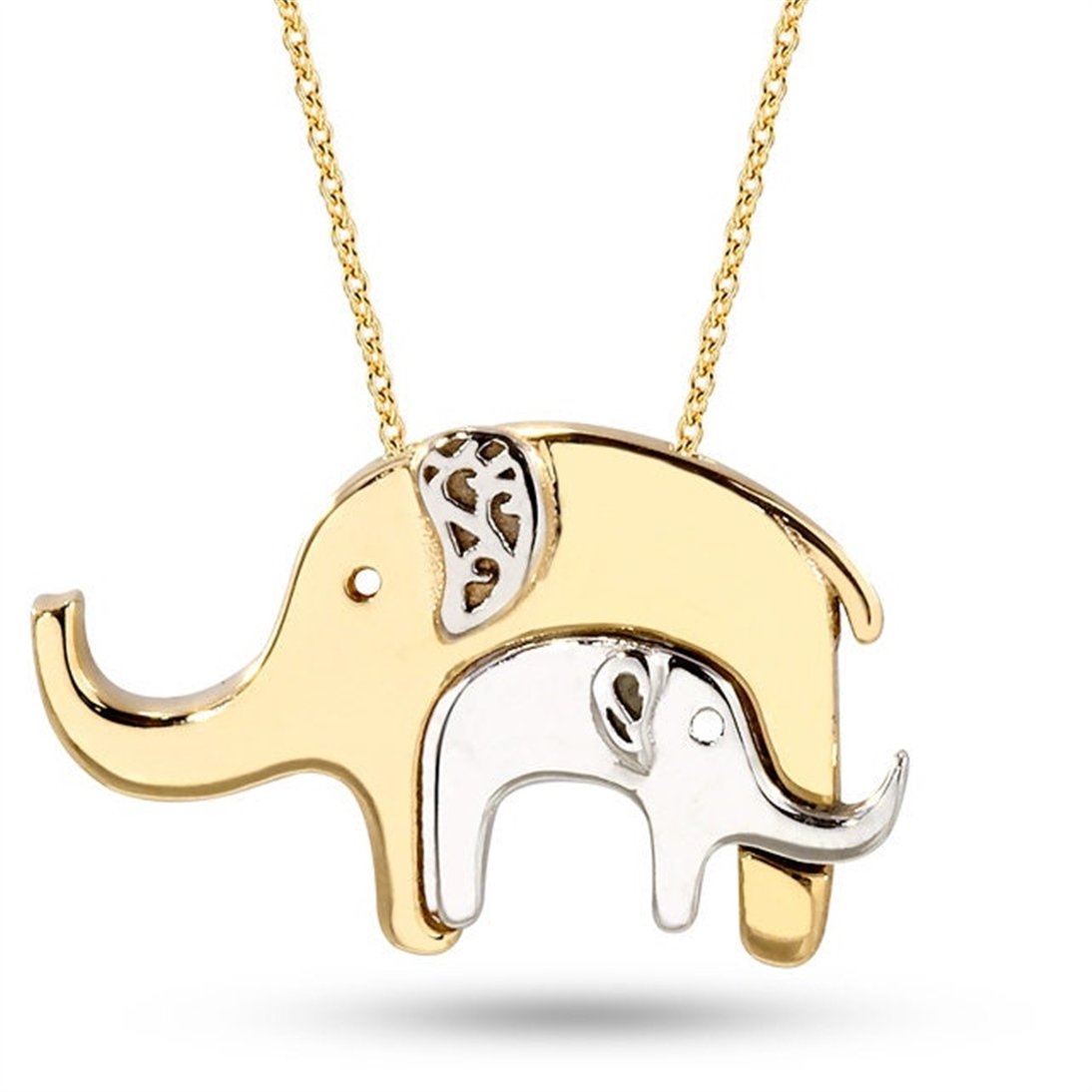 Goldstore-14k Solid Gold Elephant Necklace, Baby & Mother Elephant 14k Gold Necklace, Mom and Baby Elephant New Mommy Necklace is a Great Gift For Her