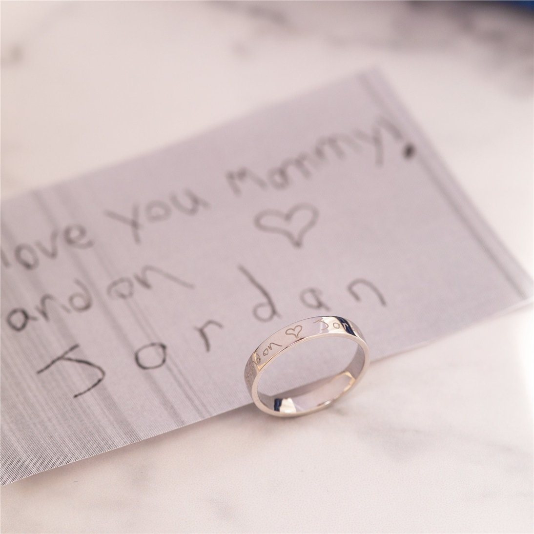 Goldstore-14K Solid Gold Engrave Name Band Ring, Personalized Actual Handwriting Ring Band, Custom Coordinate Ring or Roman Numeral Promise Band Gift