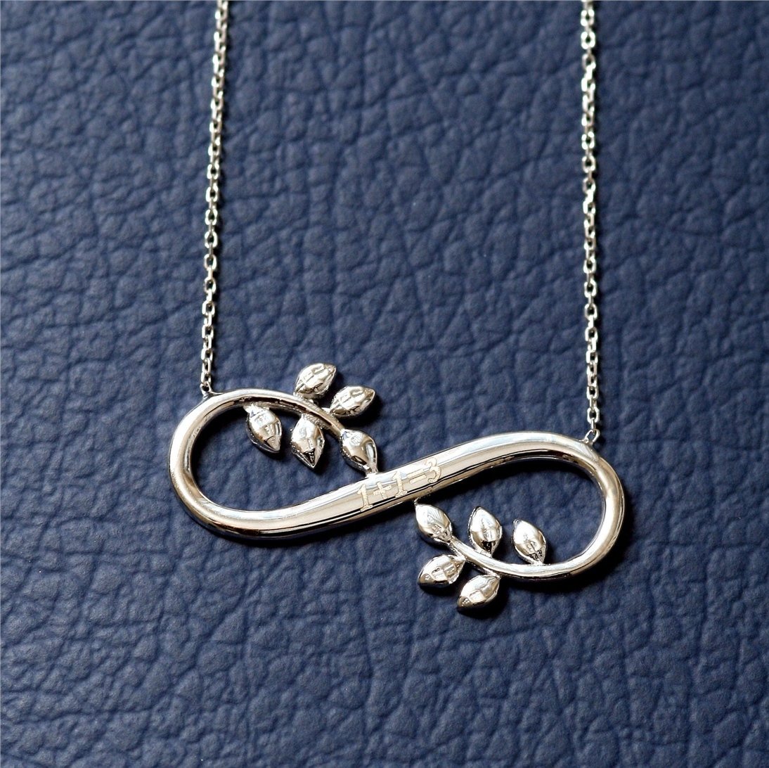 Goldstore-14k Solid Gold Engraved Name Infinity Necklace, Dainty Personalized name Engraved Infinity and Leaf Necklace is a Great Gift For Her.