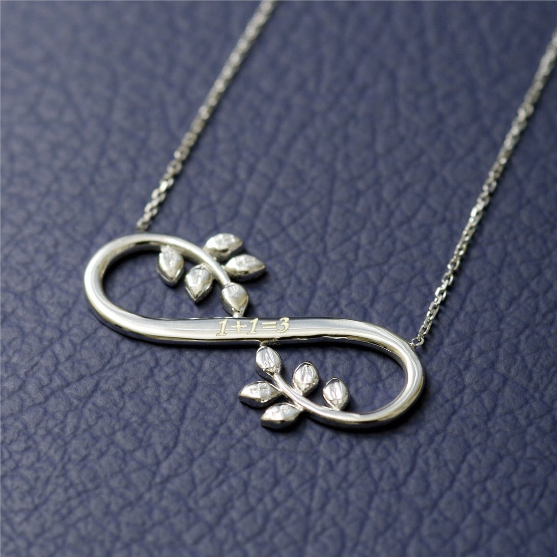 Goldstore-14k Solid Gold Engraved Name Infinity Necklace, Dainty Personalized name Engraved Infinity and Leaf Necklace is a Great Gift For Her.