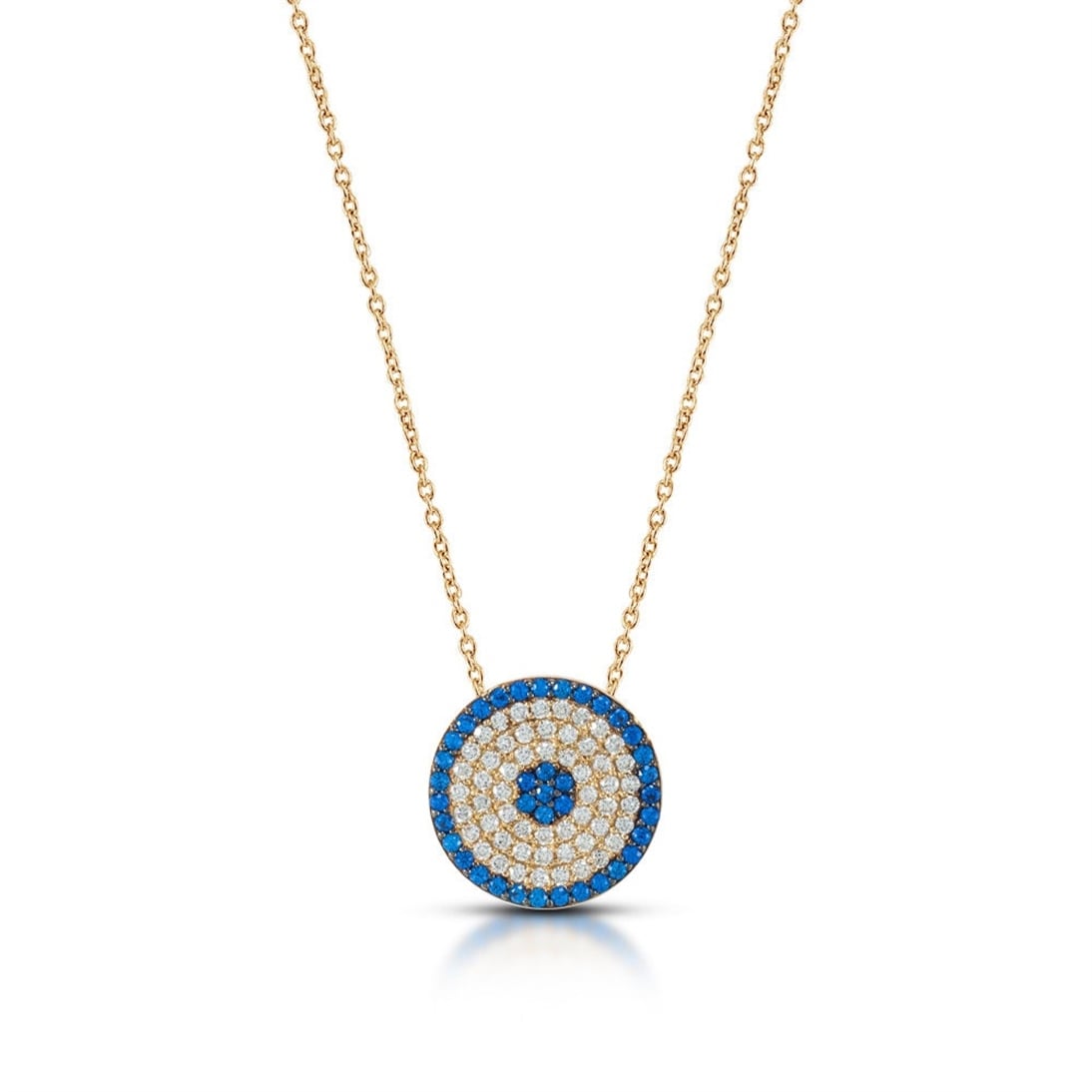 Goldstore-14k Solid Gold Evil Eye Necklace, Circular Shaped Yellow Gold Blue Evil Eye Protection Necklace.