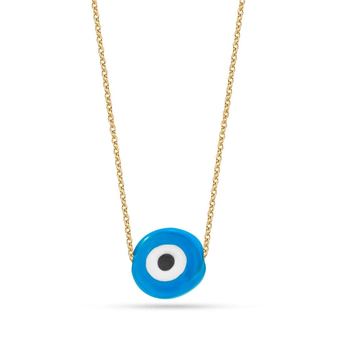 Goldstore-14k Solid Gold Evil Eye Necklace with Tiny Gold Balls. Dainty Blue Eye Protection Beaded Necklace is a Great Gift For Her. Christmas Gift
