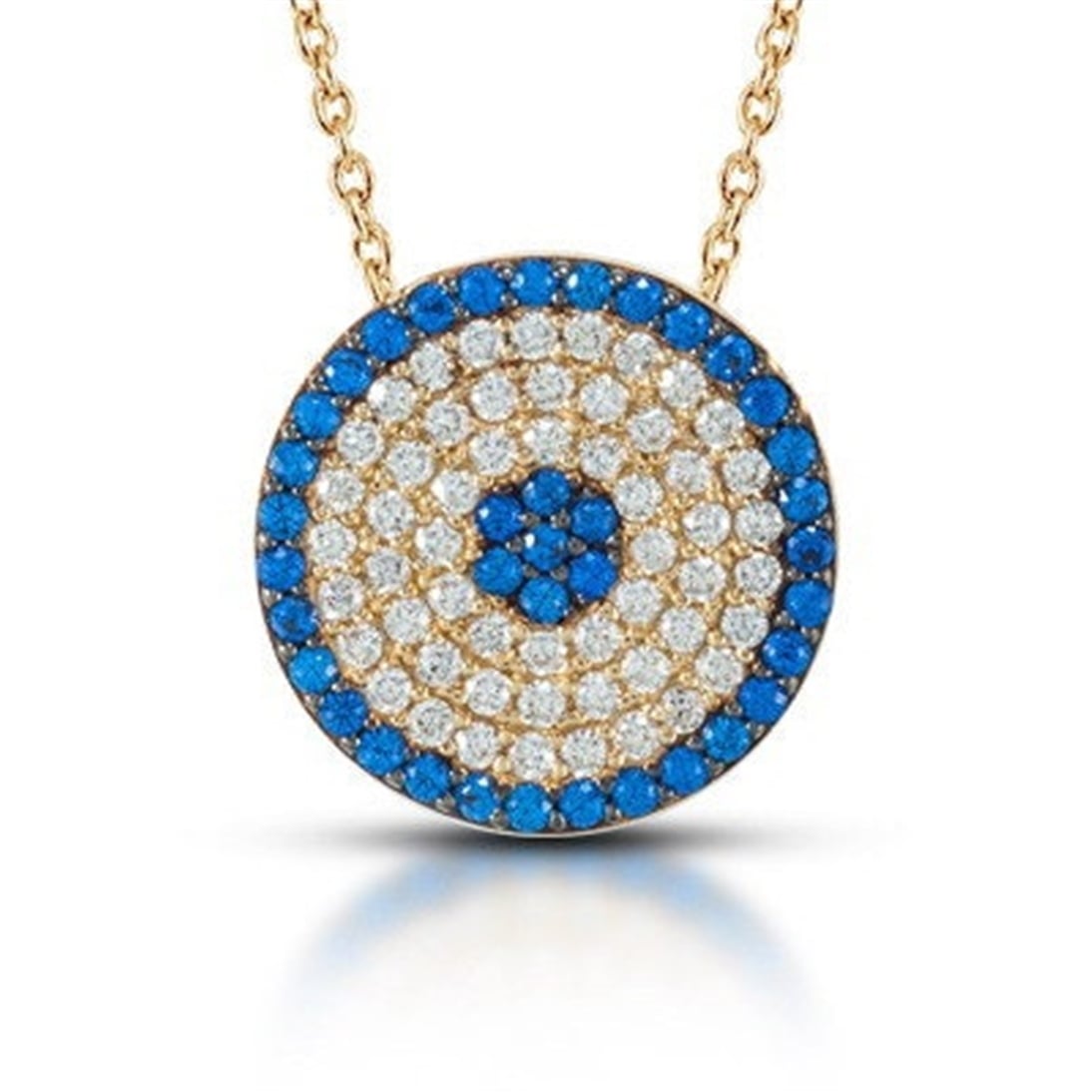 Goldstore-14k Solid Gold Evil Eye Necklace, Circular Shaped Yellow Gold Blue Evil Eye Protection Necklace.