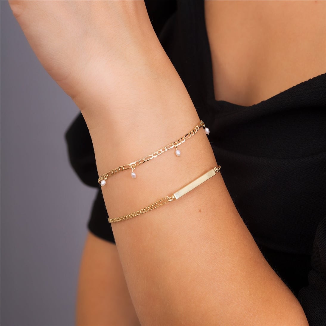 Goldstore-14k Solid Gold Figaro Chain Pearl Bracelet, Dainty Real Gold Figaro Chain, Bridesmaid Bracelet, Elegant Everyday Bracelet, Best Gift For Her