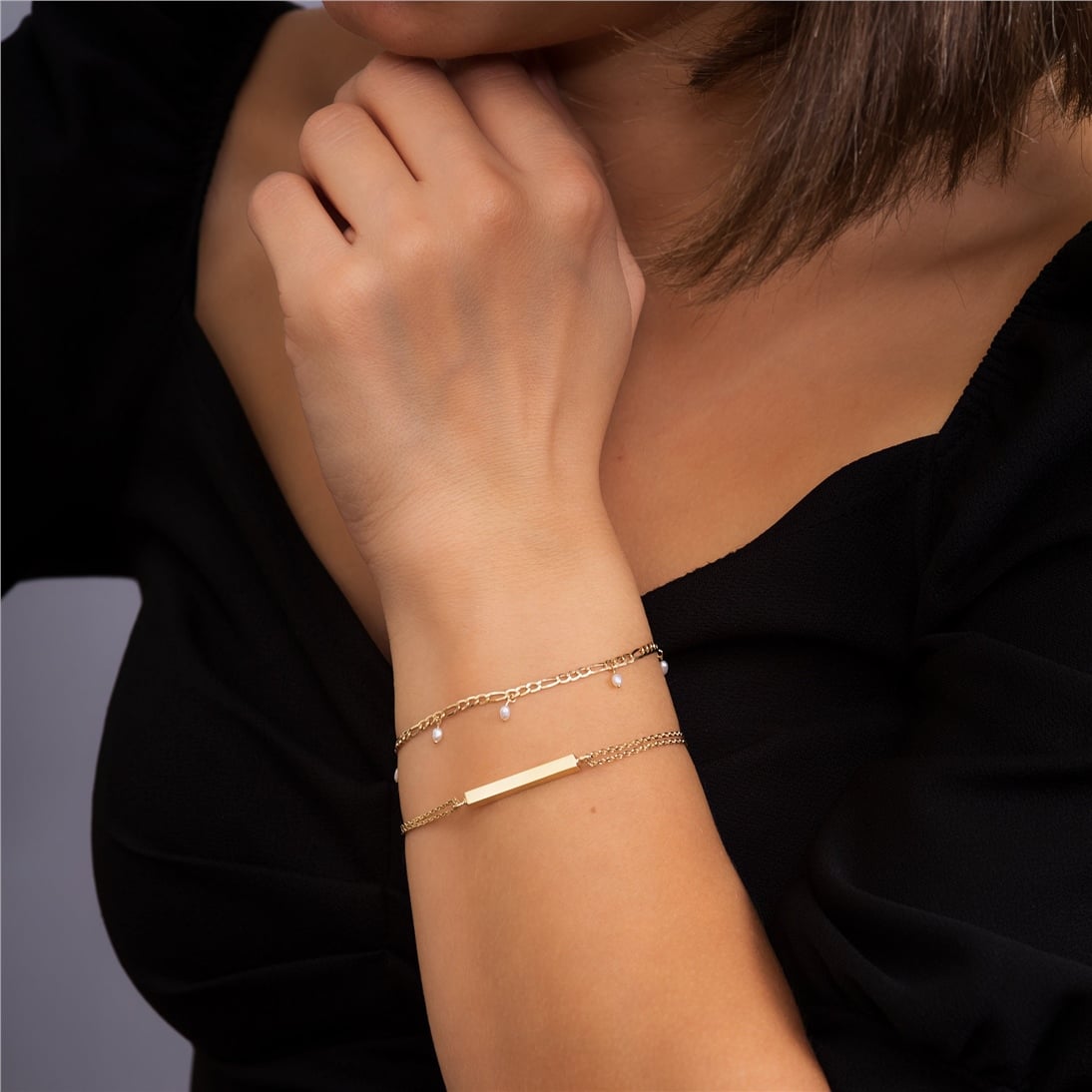 Goldstore-14k Solid Gold Figaro Chain Pearl Bracelet, Dainty Real Gold Figaro Chain, Bridesmaid Bracelet, Elegant Everyday Bracelet, Best Gift For Her
