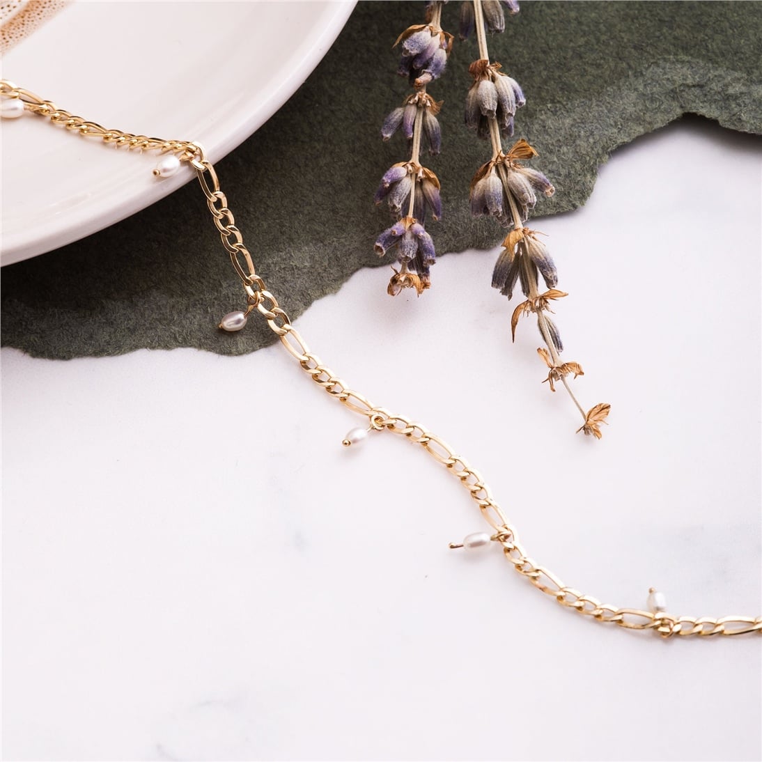 Goldstore-14k Solid Gold Figaro Chain Pearl Bracelet, Dainty Real Gold Figaro Chain, Bridesmaid Bracelet, Elegant Everyday Bracelet, Best Gift For Her