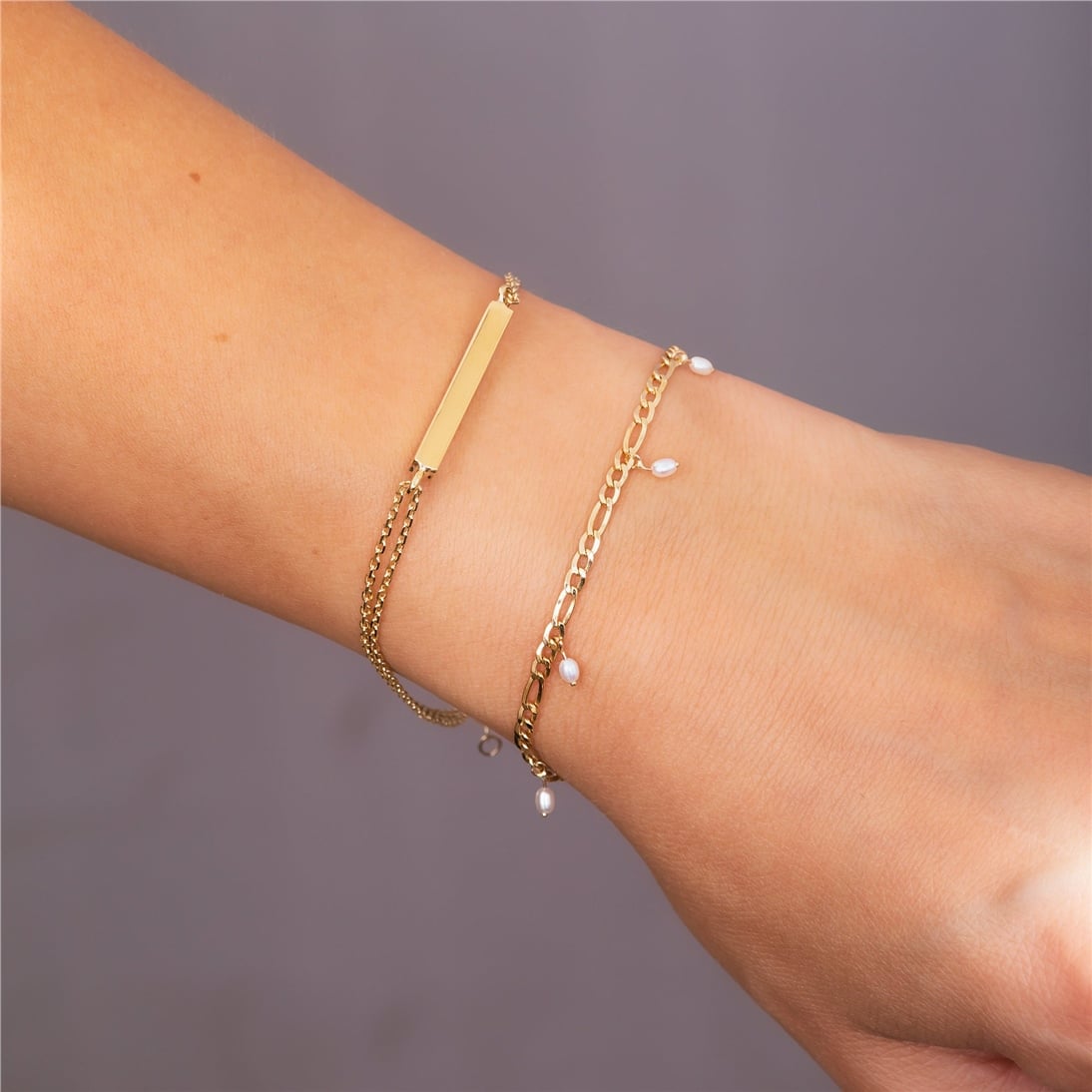 Goldstore-14k Solid Gold Figaro Chain Pearl Bracelet, Dainty Real Gold Figaro Chain, Bridesmaid Bracelet, Elegant Everyday Bracelet, Best Gift For Her