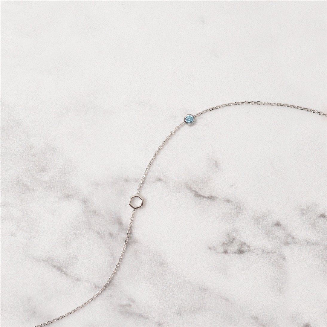 Goldstore-14k Solid Gold Hexagon and Birthstone Bracelet, Single Honeycomb and Cz Birthstone Dainty Bracelet is a Great Gift For Her. Bridesmaid Gift