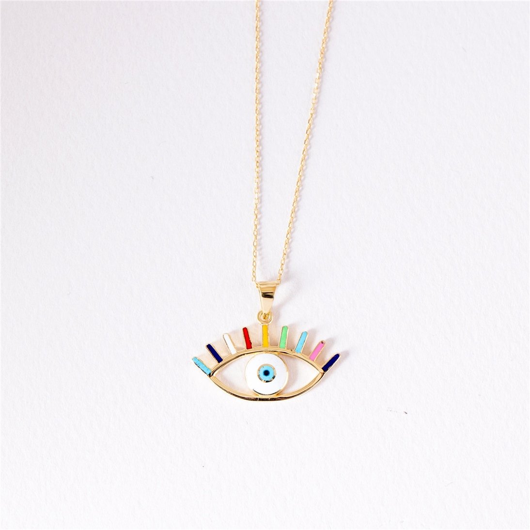 Goldstore-14K Solid Gold Horus Eye Necklace, Multi Color Spiritual Protection Jewelry, Egyptian Eye Pendant, Wadjet Eye Necklace, Ra Eye, Gift For Her