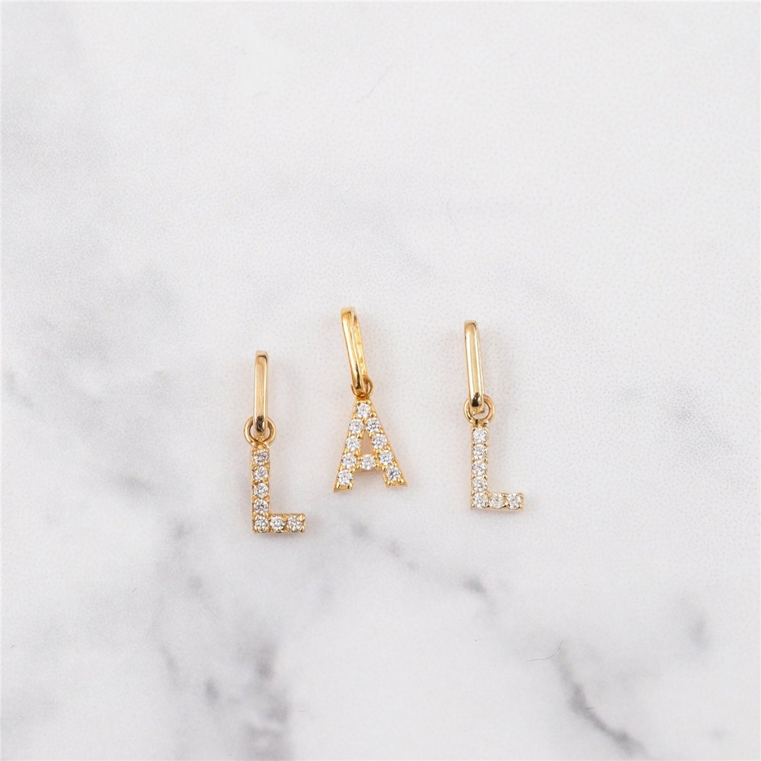 Goldstore-14K Solid Gold Initial Letter Pendant, Pave Diamond Pave Cz Alphabet Charm Minimal Necklace, Custom Initial Charm Real Gold Necklace Gift
