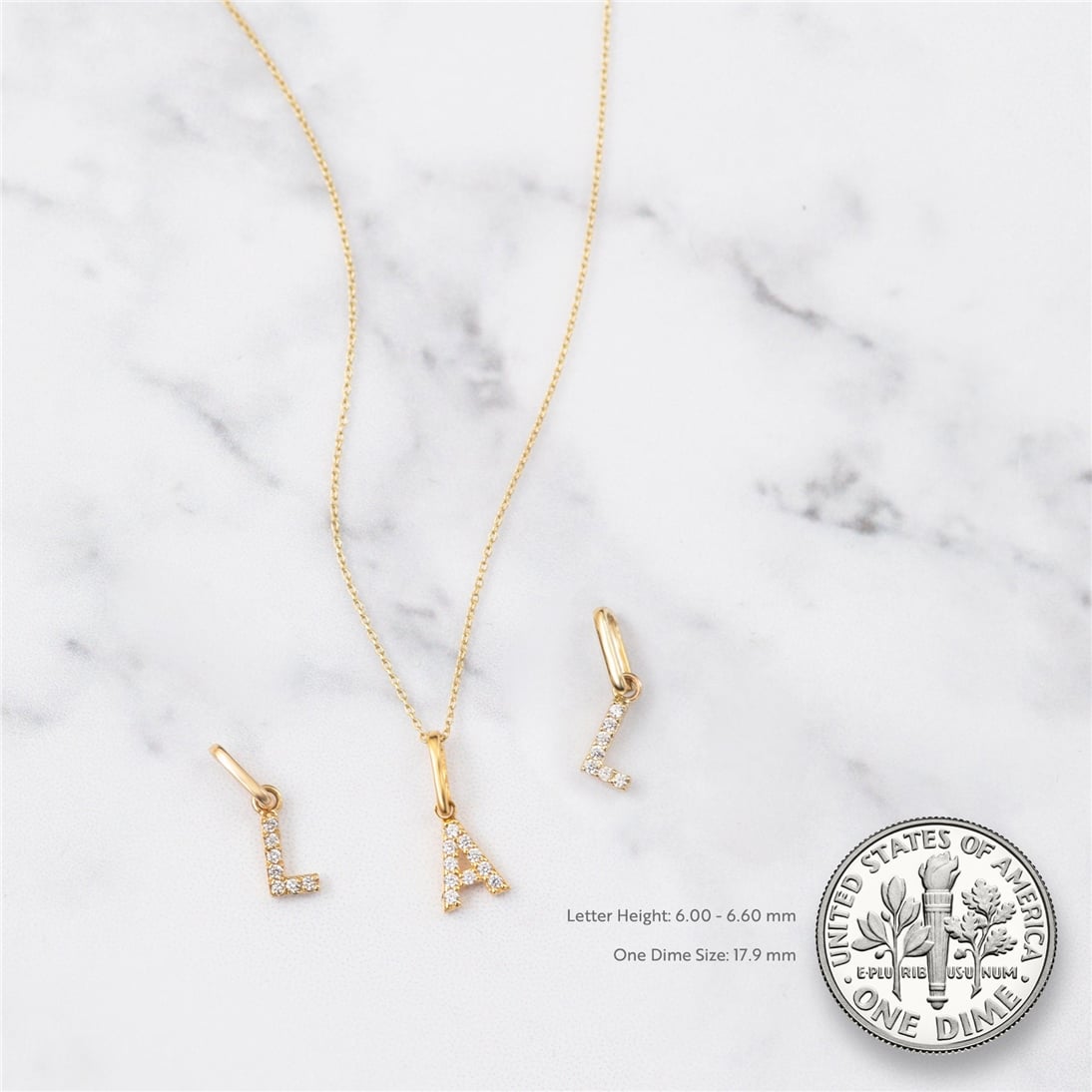 Goldstore-14K Solid Gold Initial Letter Pendant, Pave Diamond Pave Cz Alphabet Charm Minimal Necklace, Custom Initial Charm Real Gold Necklace Gift