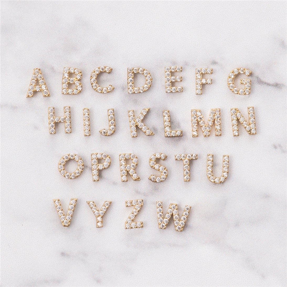 Goldstore-14K Solid Gold Initial Letter Pendant, Pave Diamond Pave Cz Alphabet Charm Minimal Necklace, Custom Initial Charm Real Gold Necklace Gift