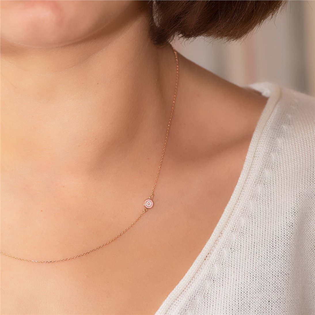 Goldstore-14k Solid Gold Initial Necklace, Sideways Custom Letter Evil Eye Gold Necklace, Personalized Initial Sideways Necklace is Great Gift for Her