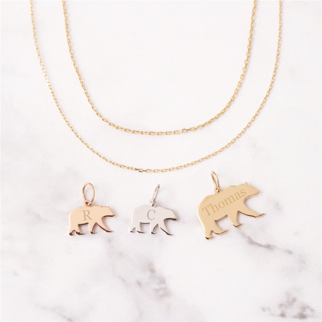 Goldstore-14k Solid gold Mama Bear Necklace, Mama Bear and Baby Bear Gold Necklace, Custom Name Initial Engraved Mama Cubs Bear Necklace for Grandma