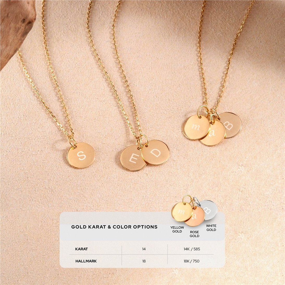 Goldstore-14K Solid Gold Minimal Initial Disk Necklace, Personalized Dainty lowercase or uppercase letter Pendant, Mothers Letter Disc Charm Necklace.